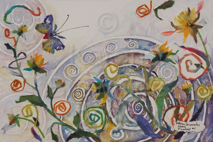 Pinwheel #1, 2009.  Chigiri-e, Fabric, and Watercolour.  